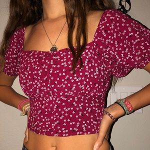 Maroon with white flower petals blouse top